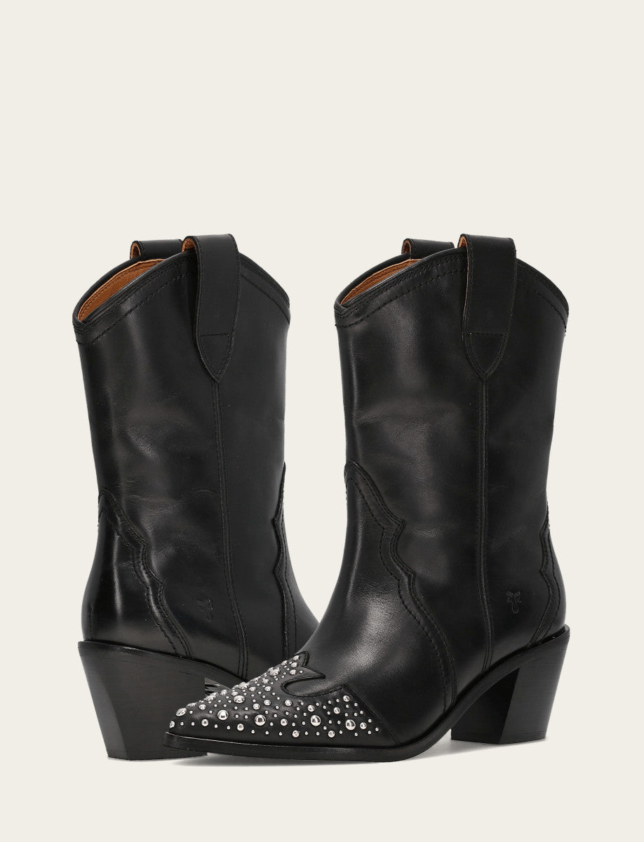 Frye New - Women's Black Sara Wingtip Stud Boot