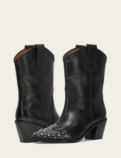 Frye New - Women's Black Sara Wingtip Stud Boot
