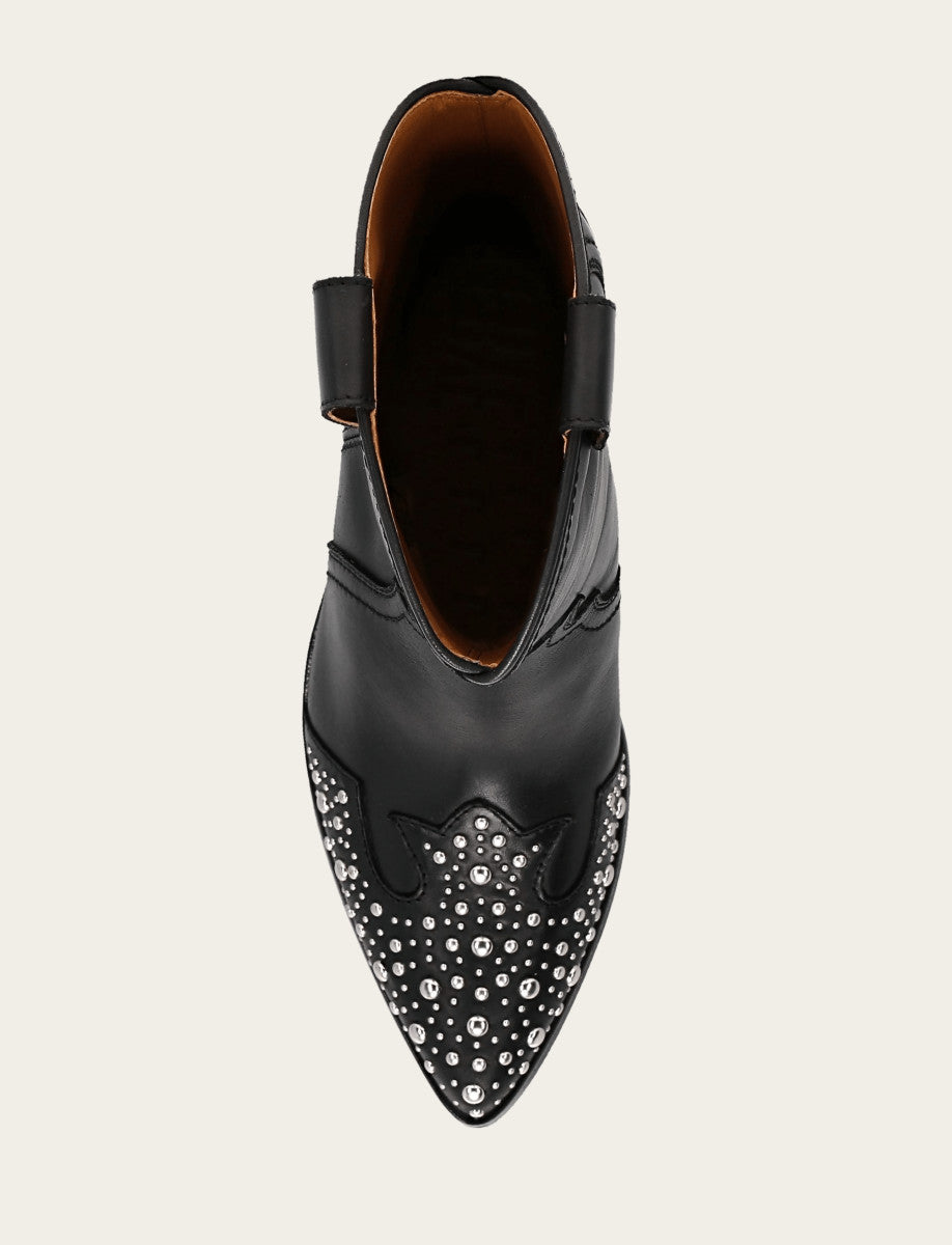 Frye New - Women's Black Sara Wingtip Stud Boot