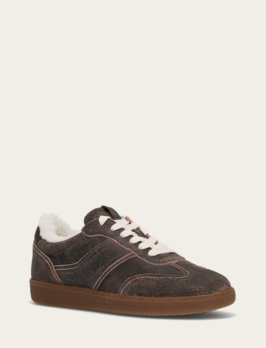 Frye Discount - Women's Dark Truffle Milly Low Lace Shearling Sneaker