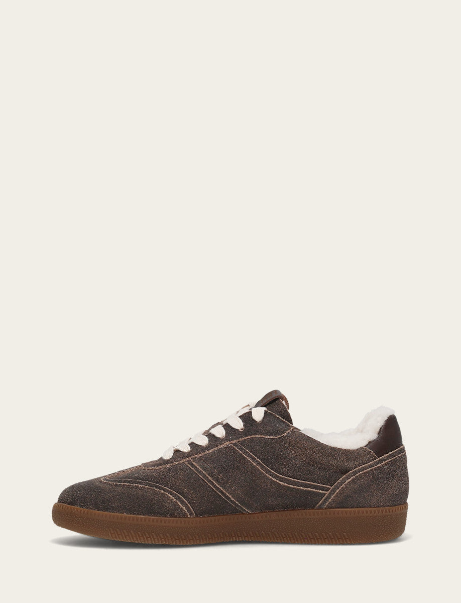 Frye Discount - Women's Dark Truffle Milly Low Lace Shearling Sneaker
