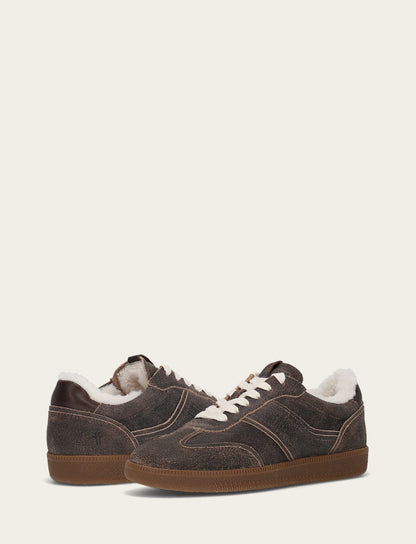 Frye Discount - Women's Dark Truffle Milly Low Lace Shearling Sneaker