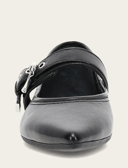 Frye Value - Women's Black Heather Buckle Mary Jane Flats