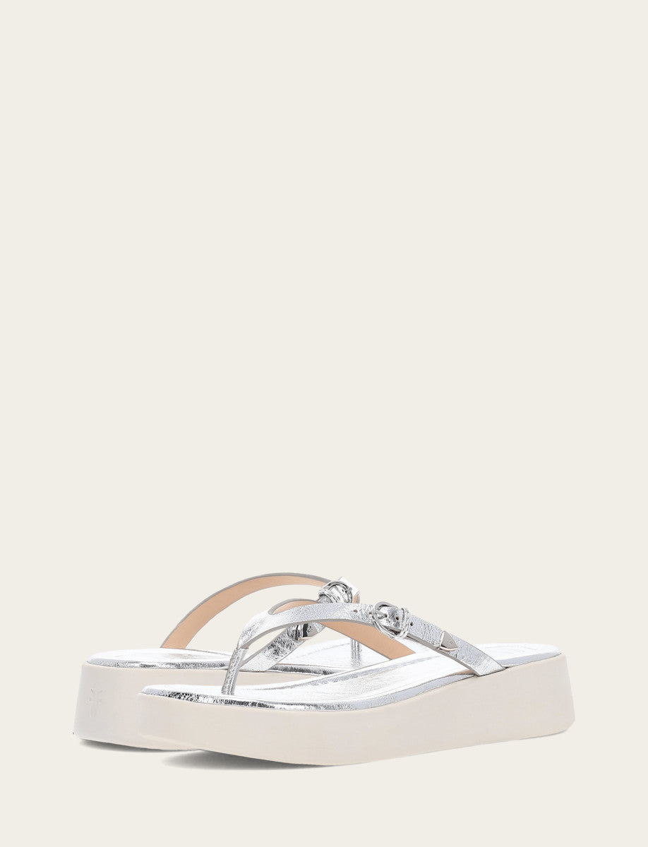 Frye Hot Sale - Women's Silver Maya Buckle Thong Sandals