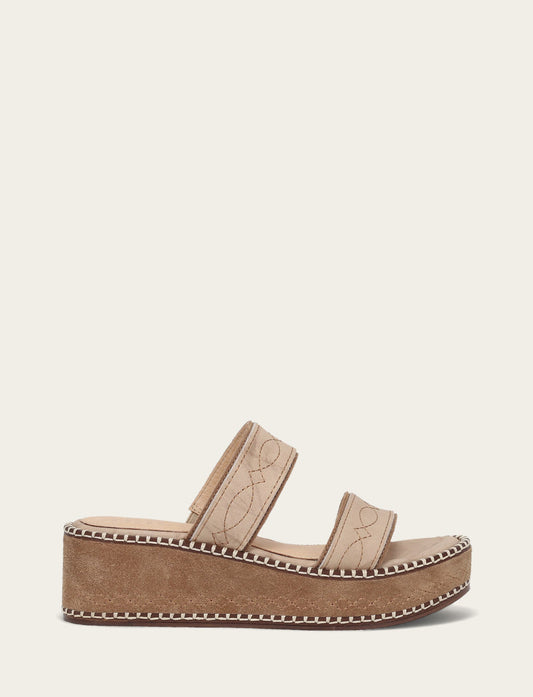 Frye Special Offer - Women's Almond Joy Woodstock 2 Band Platform Slide Sandals