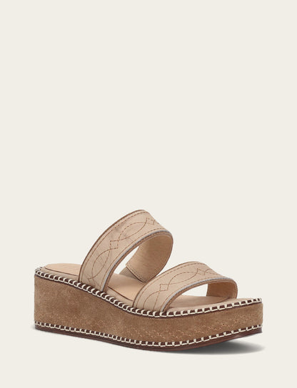 Frye Special Offer - Women's Almond Joy Woodstock 2 Band Platform Slide Sandals