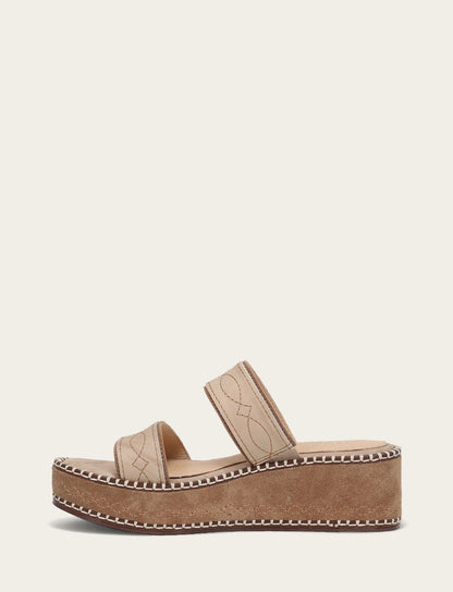 Frye Special Offer - Women's Almond Joy Woodstock 2 Band Platform Slide Sandals