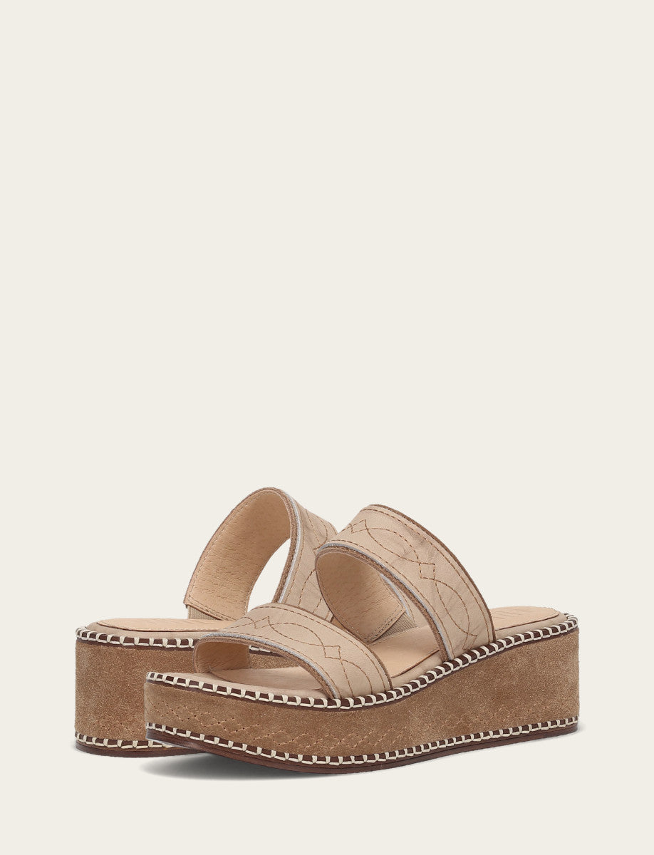 Frye Special Offer - Women's Almond Joy Woodstock 2 Band Platform Slide Sandals