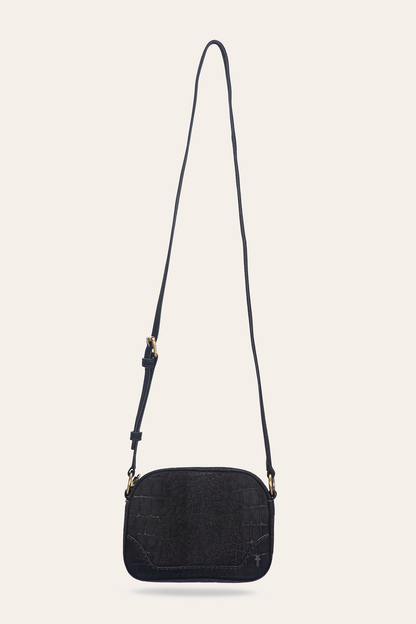 Frye Discount - Melissa Black Sueded Croco Camera