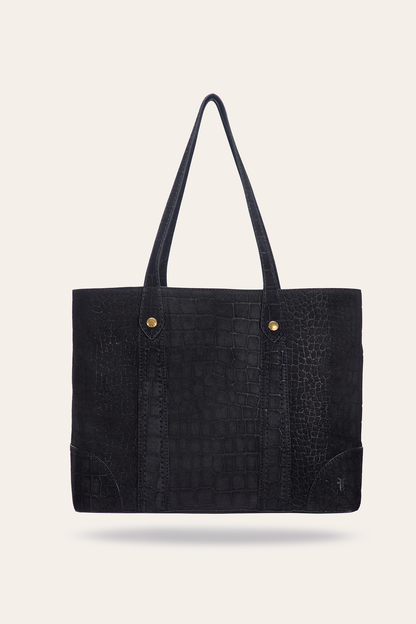 Frye Featured - Melissa Sueded Croco Shopper in Black