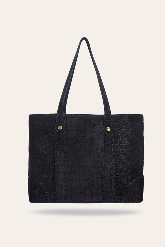 Frye Featured - Melissa Sueded Croco Shopper in Black