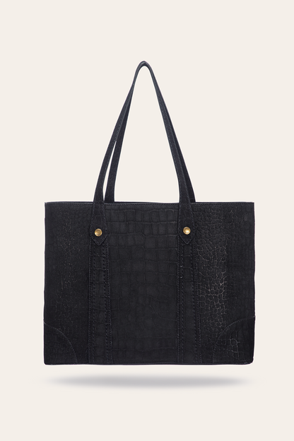 Frye Featured - Melissa Sueded Croco Shopper in Black