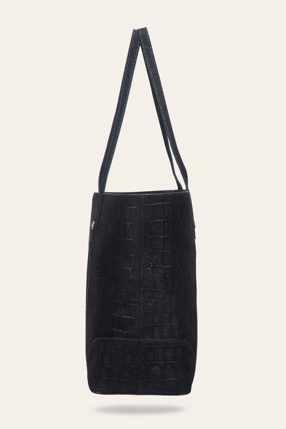 Frye Featured - Melissa Sueded Croco Shopper in Black