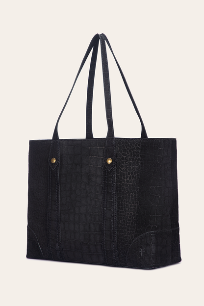 Frye Featured - Melissa Sueded Croco Shopper in Black