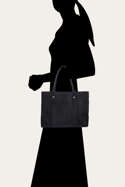 Frye Featured - Melissa Sueded Croco Shopper in Black