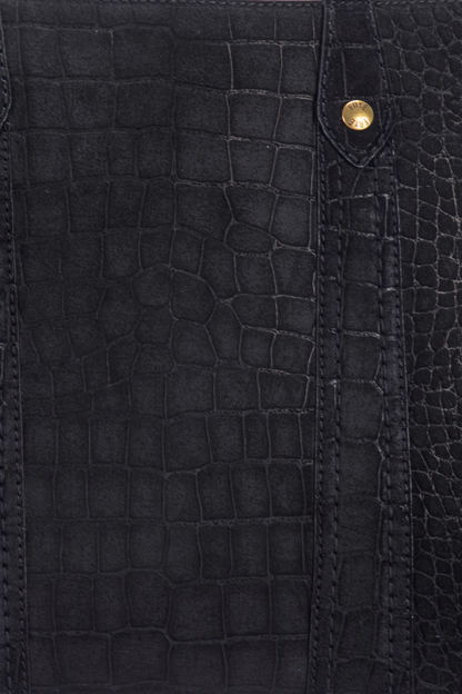 Frye Featured - Melissa Sueded Croco Shopper in Black