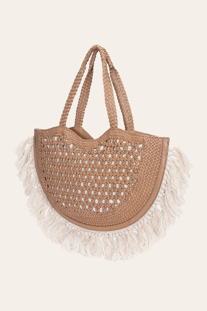 Frye Recommended - Women's Ella Tassel Tote Bag in Beige