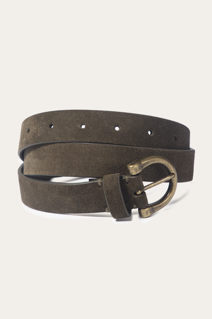Frye Featured - Light Olive 25mm Suede Horseshoe Buckle Belt