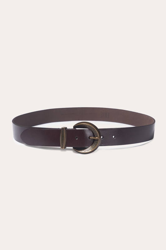 Frye Signature - Brown 35mm Engraved Buckle Belt