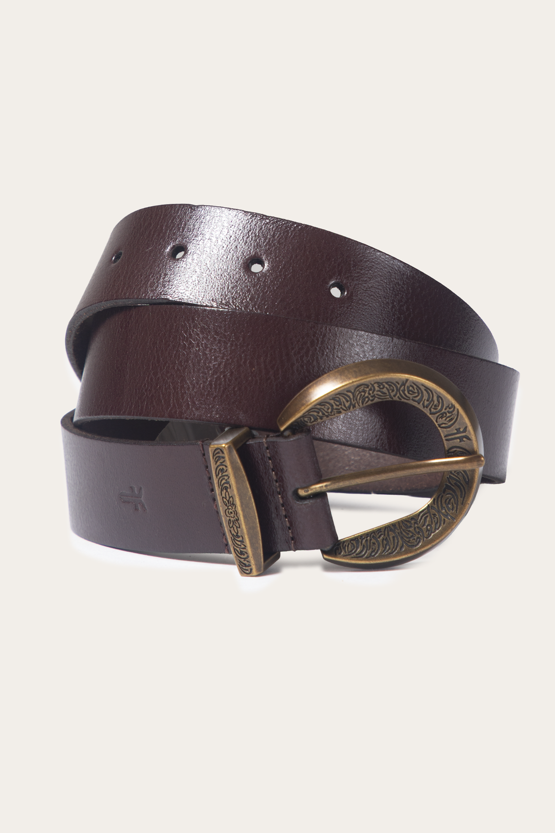 Frye Signature - Brown 35mm Engraved Buckle Belt