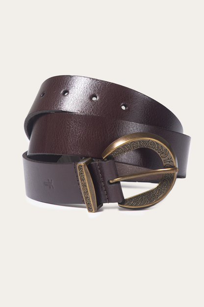 Frye Signature - Brown 35mm Engraved Buckle Belt