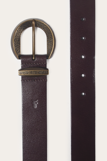 Frye Signature - Brown 35mm Engraved Buckle Belt