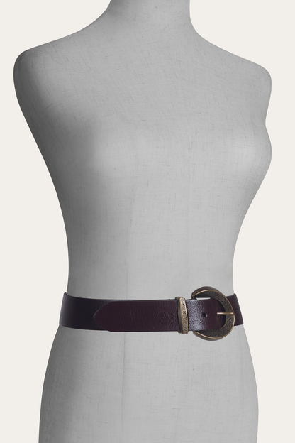 Frye Signature - Brown 35mm Engraved Buckle Belt