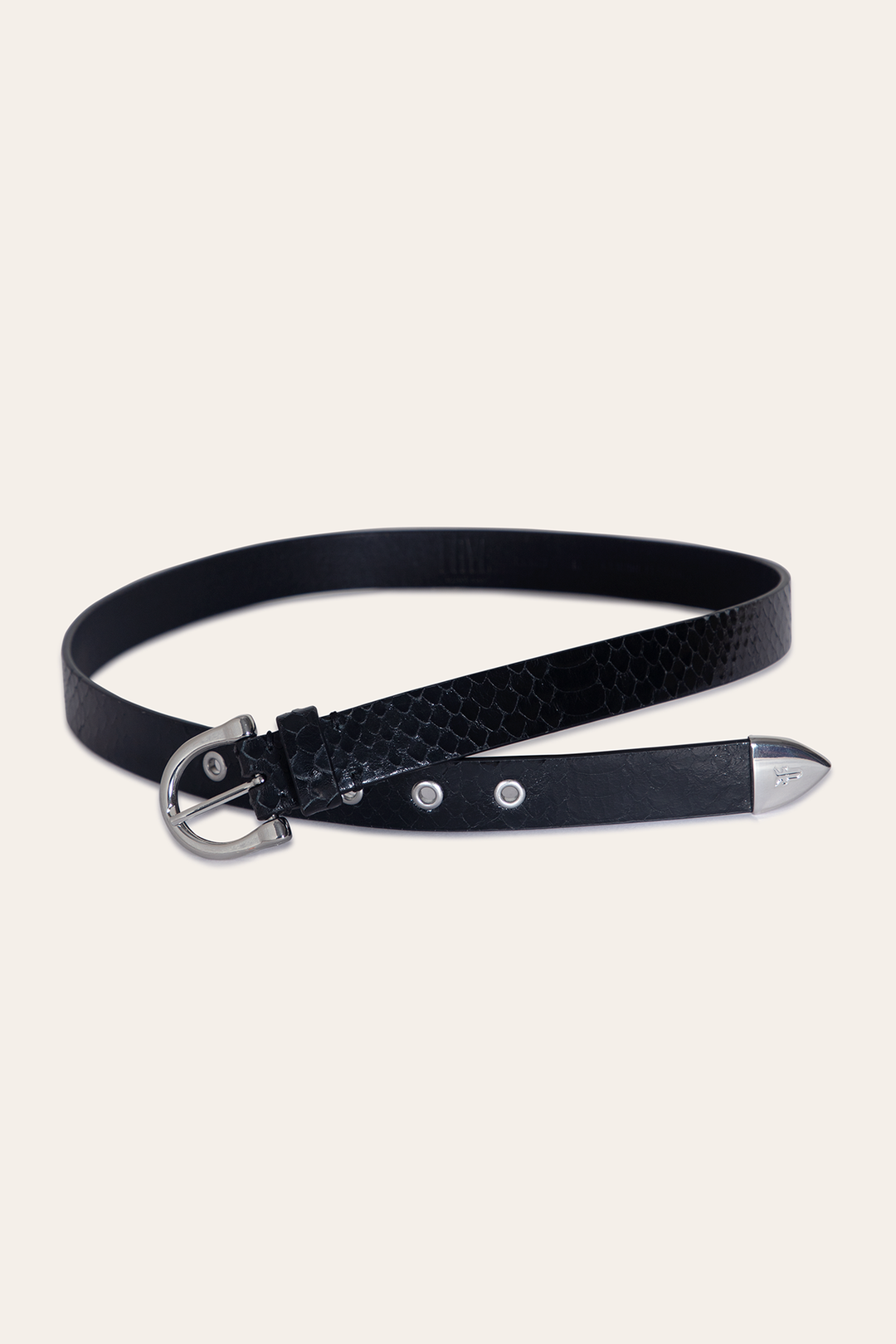 Frye Featured - Women’s Black Snake 25mm Horseshoe Buckle Belt With Python