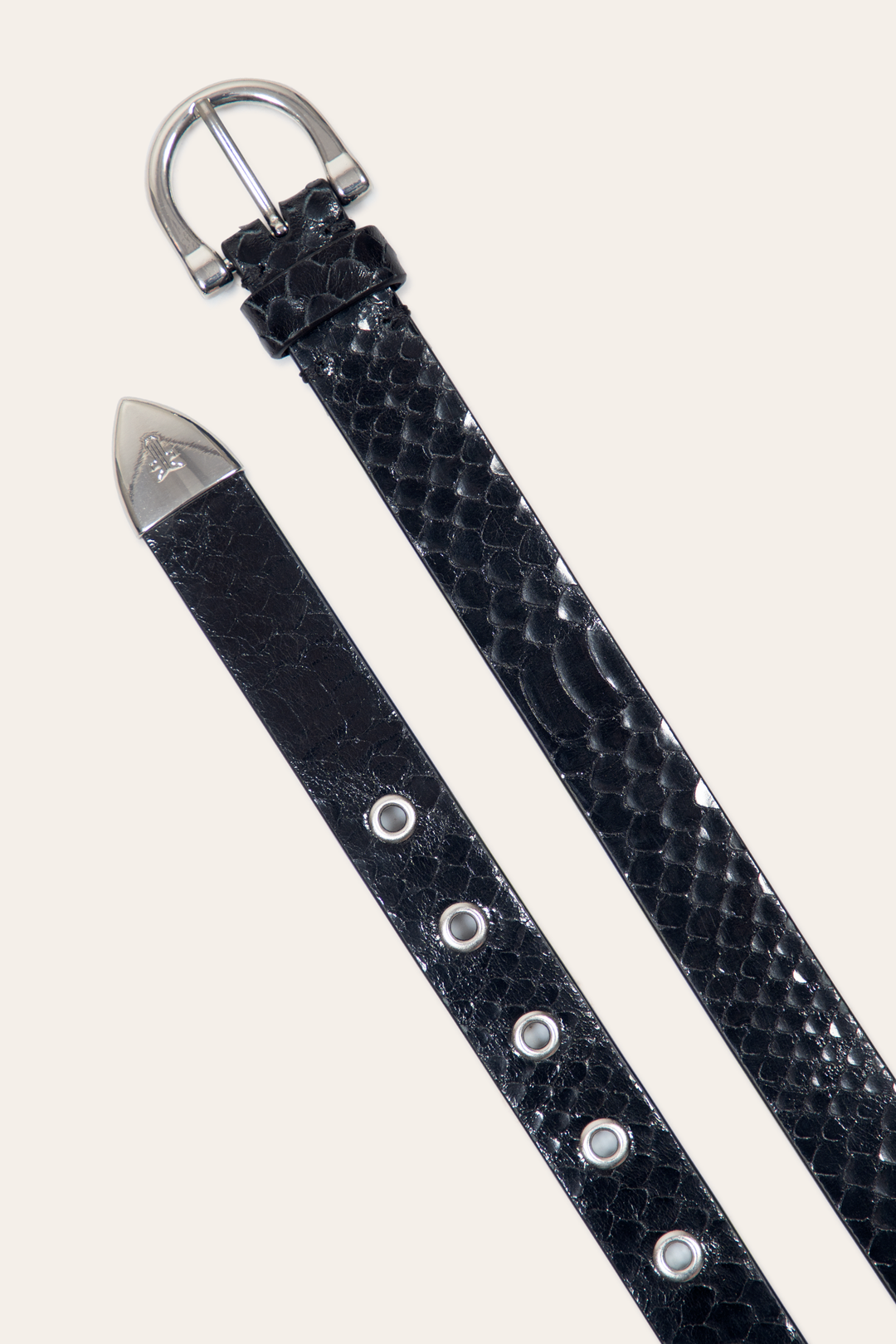 Frye Featured - Women’s Black Snake 25mm Horseshoe Buckle Belt With Python