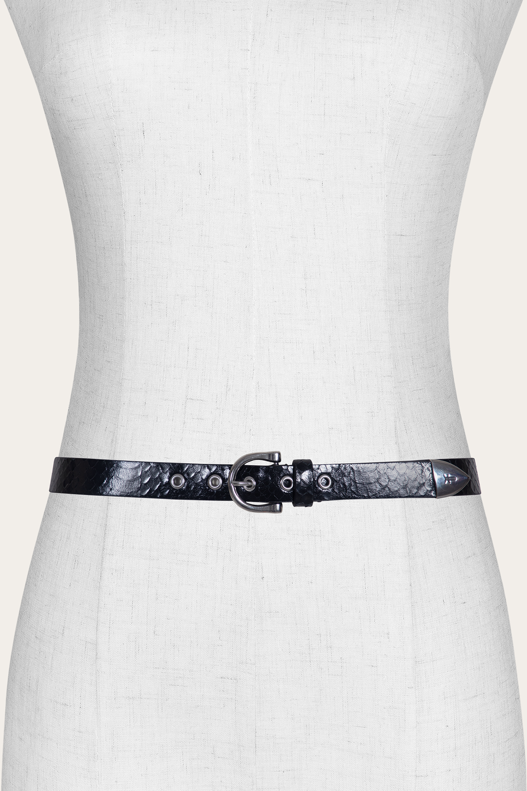 Frye Featured - Women’s Black Snake 25mm Horseshoe Buckle Belt With Python