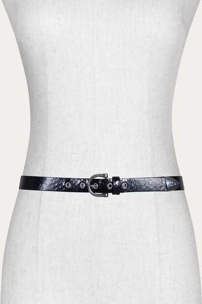 Frye Featured - Women’s Black Snake 25mm Horseshoe Buckle Belt With Python