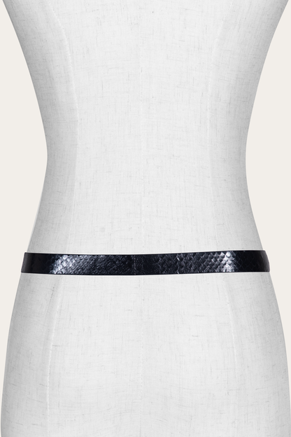 Frye Featured - Women’s Black Snake 25mm Horseshoe Buckle Belt With Python
