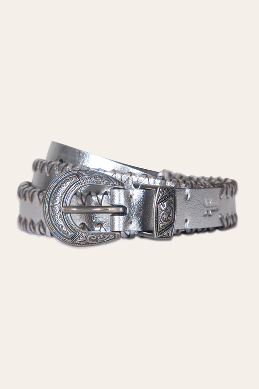Frye Latest - 20mm Silver Leather Belt With 3-Piece Buckle Set