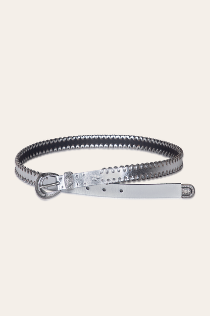 Frye Latest - 20mm Silver Leather Belt With 3-Piece Buckle Set