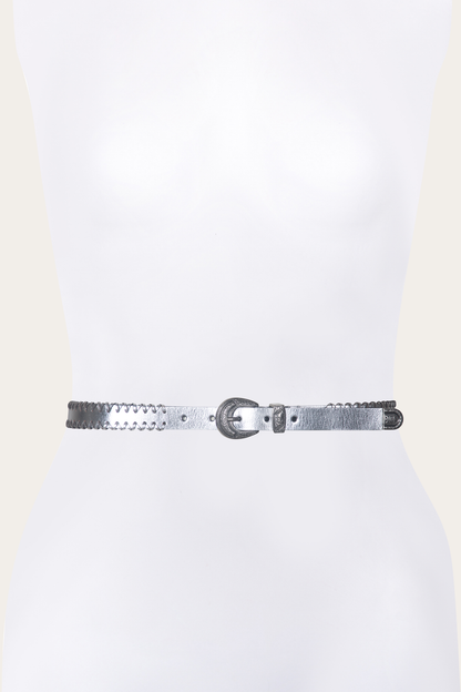 Frye Latest - 20mm Silver Leather Belt With 3-Piece Buckle Set