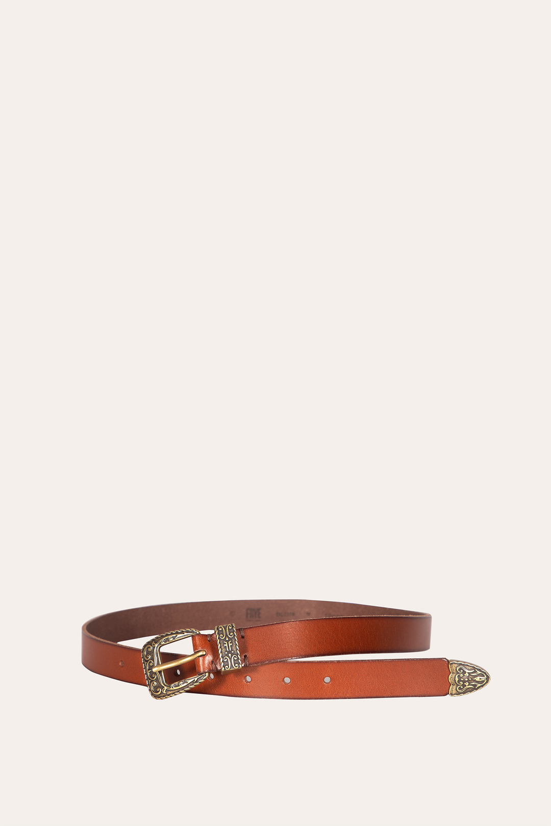 Frye Quality - 25mm Tan Logo Western Belt