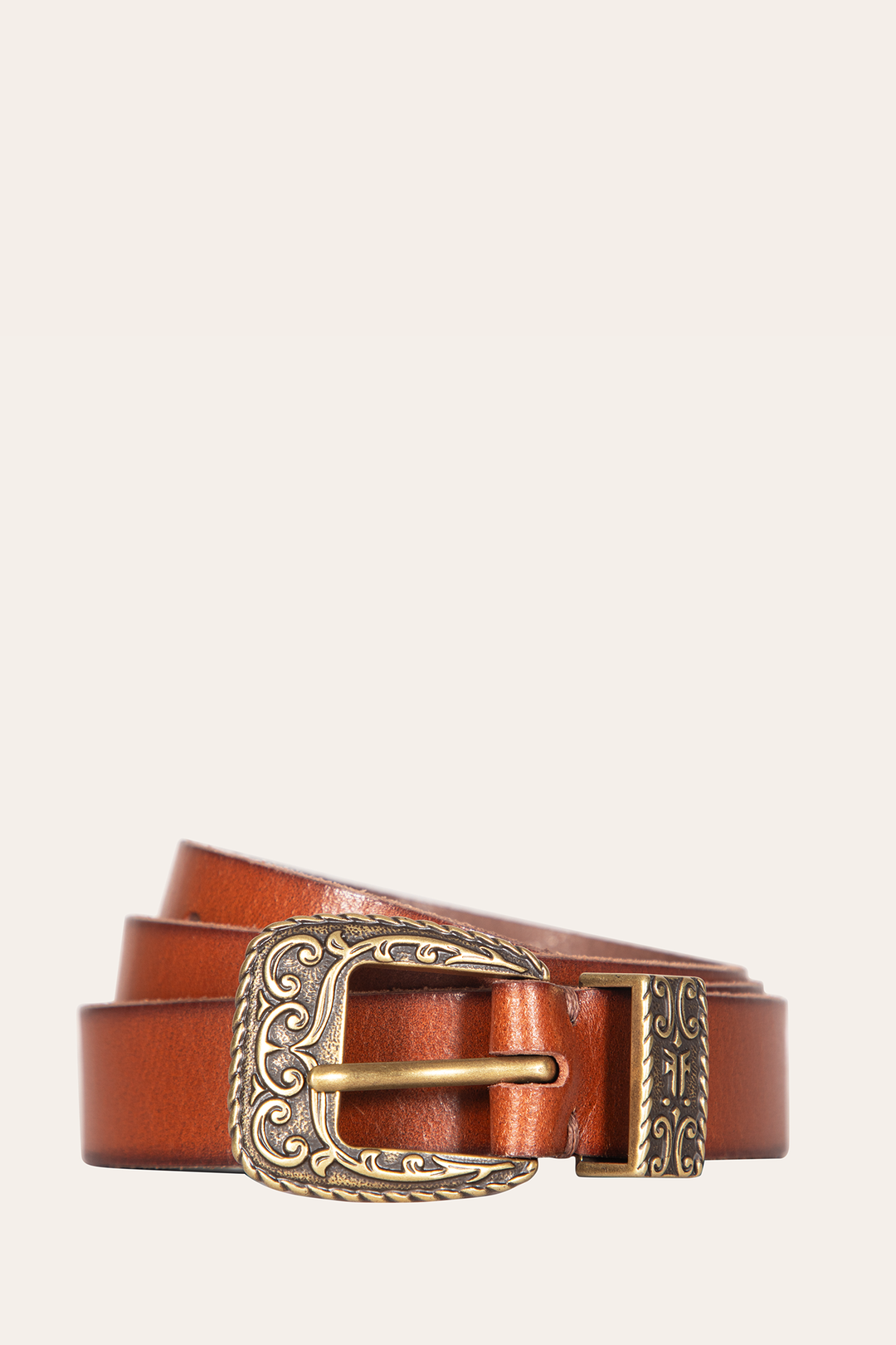 Frye Quality - 25mm Tan Logo Western Belt