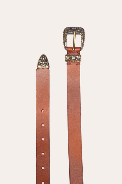 Frye Quality - 25mm Tan Logo Western Belt