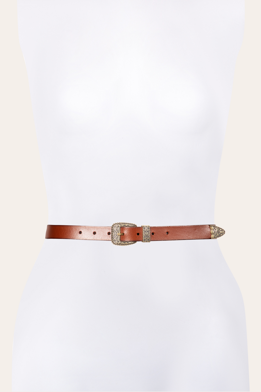 Frye Quality - 25mm Tan Logo Western Belt