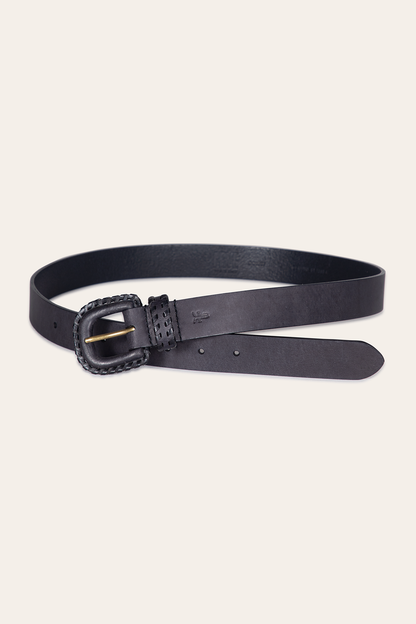 Frye Essential - 30mm Black Leather Belt With Covered Buckle