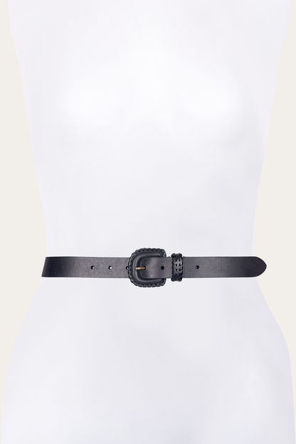 Frye Essential - 30mm Black Leather Belt With Covered Buckle