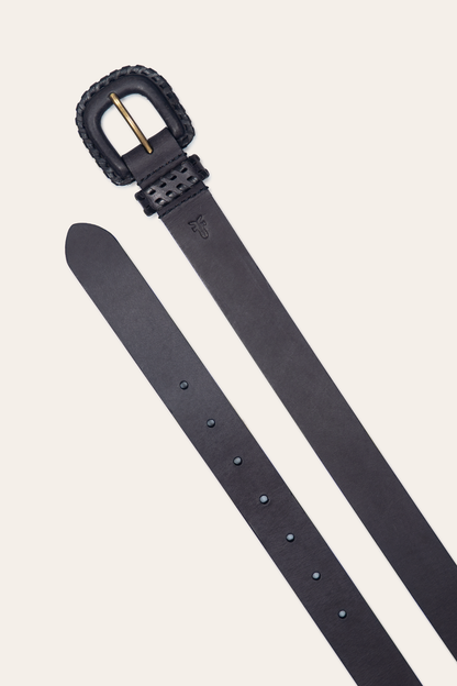 Frye Essential - 30mm Black Leather Belt With Covered Buckle