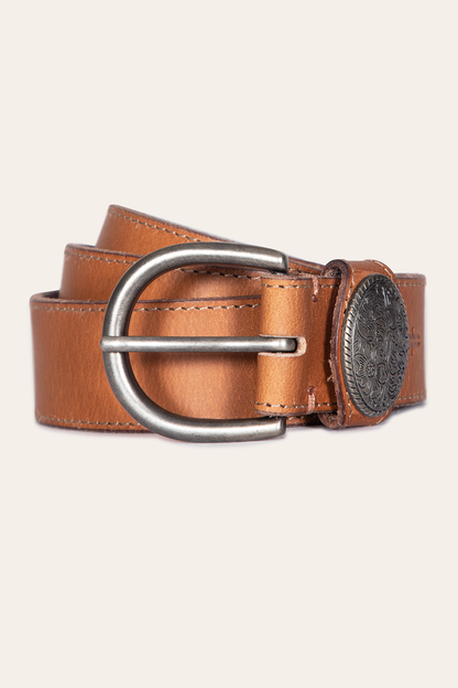 Frye Classic - Women’s Beige 35mm Belt With Concho On Loop