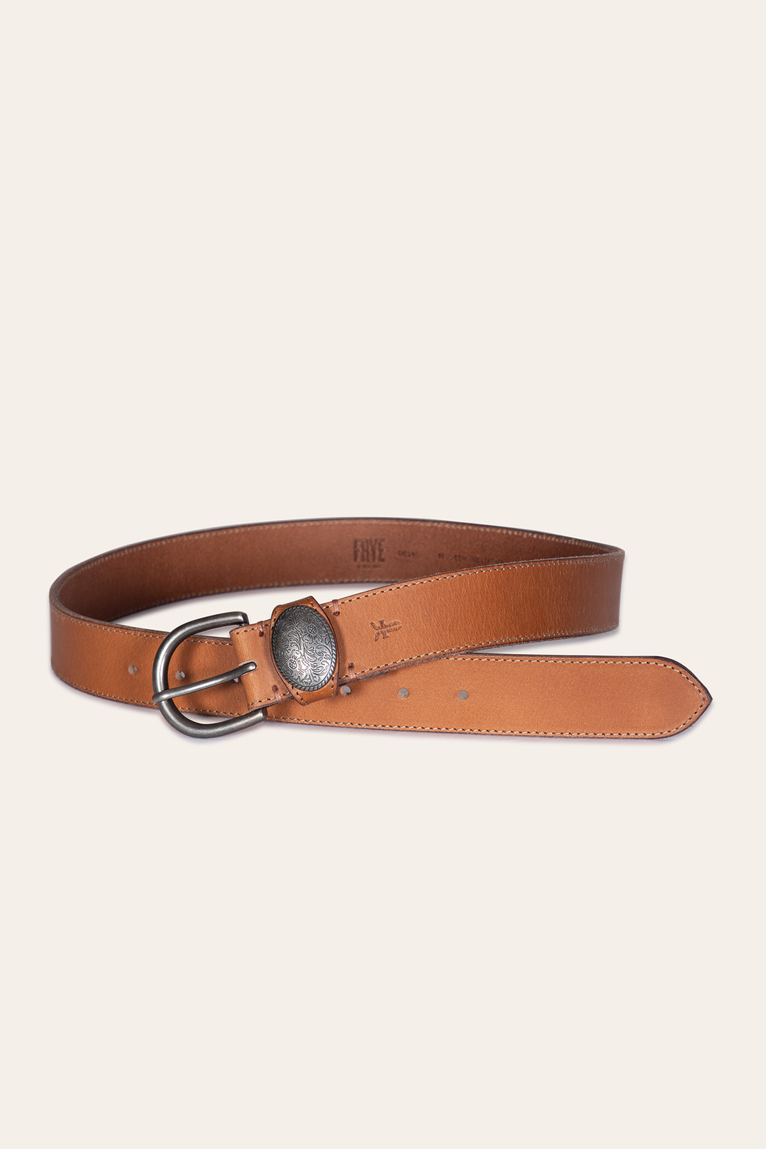 Frye Classic - Women’s Beige 35mm Belt With Concho On Loop