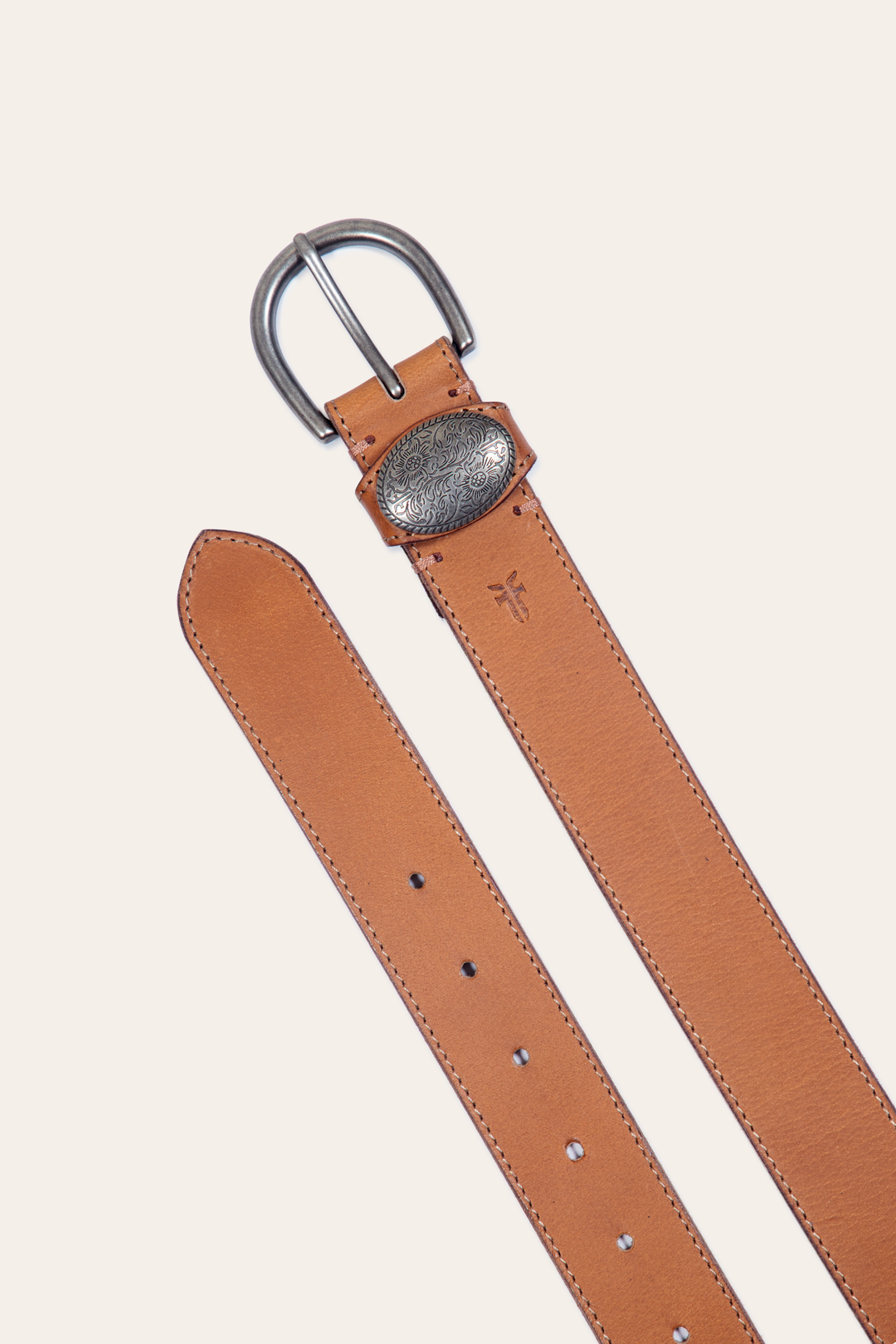 Frye Classic - Women’s Beige 35mm Belt With Concho On Loop