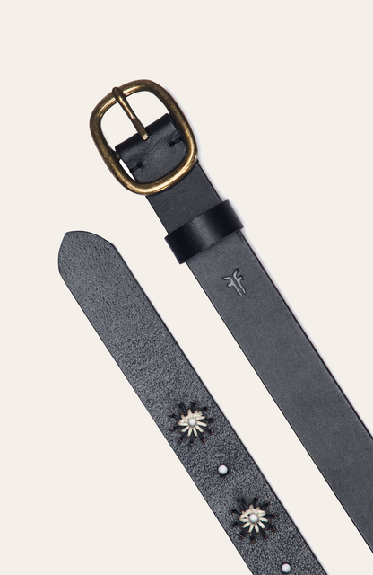 Frye Best Price - 30mm Black Belt With Embroidered Holes