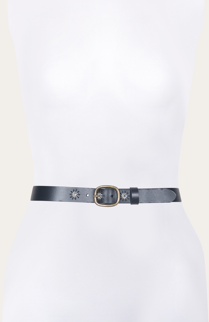 Frye Best Price - 30mm Black Belt With Embroidered Holes