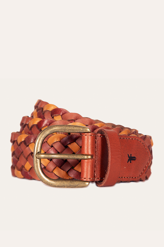 Frye Smart Buy - 35mm Tonal Woven Leather Belt in Tan