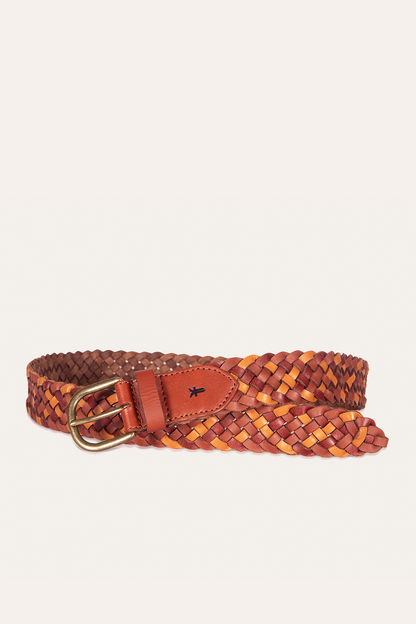 Frye Smart Buy - 35mm Tonal Woven Leather Belt in Tan