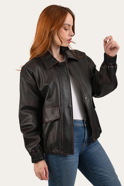 Frye Top Pick - Black Cherry Harper Oversized Bomber